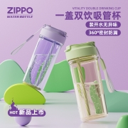 ZIPPO美家系列元气双饮吸管塑料杯 女夏天大容量学生便携咖啡杯塑料杯子运动水壶