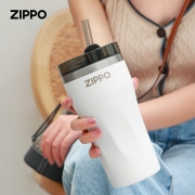 ZIPPO城市系列吸管桌面杯600ml ZIPPO 保温杯吸管杯高颜值水杯办公咖啡杯便携不锈钢杯子冰霸杯