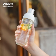 Zippo静雅系列随手玻璃杯420ML  美国zippo办公室女 玻璃杯 一杯双盖 冷热皆宜 圆润杯口 透明